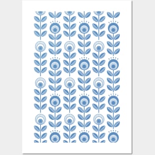 Scandi garden 01-1, blue on white Posters and Art